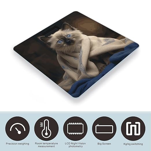 Cat on Blanket Weight Scale Digital Electronic Scales Bathroom Scale Larg LCD Backlight Display High Precision MeasurementsTempered Glass