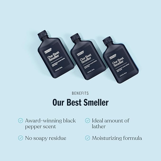 Grooming Lounge Our Best Smeller Body Wash - Moisturizing Clarifying Foaming Shower Scrub - Fresh Classic Suave Fragrance of Acai Aloe Vera Seaweed and Black Pepper - Dry Skin Defense - 11.5 oz