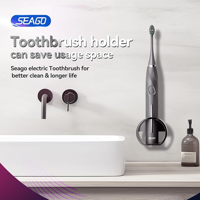 SEAGO Electric Toothbrush with 8 Soft Bristle Heads for Adults Pressure Sensor 5 Modes with 2 Minutes Build in Smart Timer Rechargeable Travel Toothbrush with Brush Hold and Travel Case(2752Black)