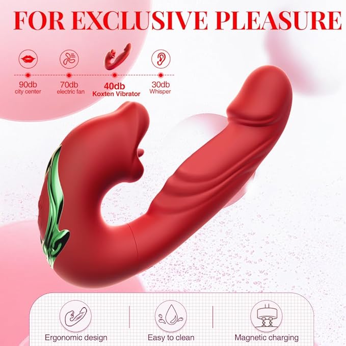 Dual Stimulation Adult for Women 10 Frequency Thrusting Stimulation Modes with Strong Suction Cup for Hands Free Play Automatic Electric Machine Tool for Women Pleasure (Red)