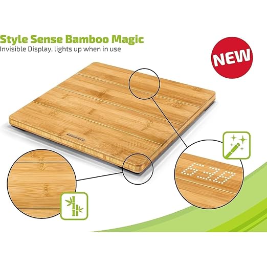 Soehnle Style Sense Bamboo Magic Digital Bathroom Scales Weight up to 180 kg in 100 gram Increments Display Visible When On Scales Including Batteries Personal Scales