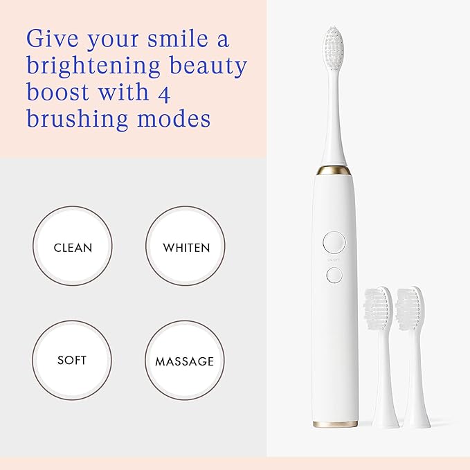 Vanity Planet Elements Ultrasonic Electric Toothbrush - Gold - Advanced Oral Care with UV Sanitizing Charger Base with 3 Replacement Heads - 99.9% Effective Keeping Your Teeth Clean