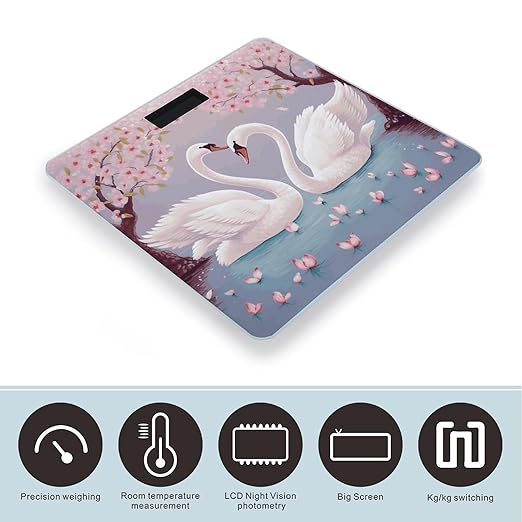 Digital Bathroom Scale for Body Weight Scale with Bright LCD Display High Accuracy Step-On Technology Auto On/Off White Swans with Pink Floral Tree Digital Scales 400 Lbs /180kg