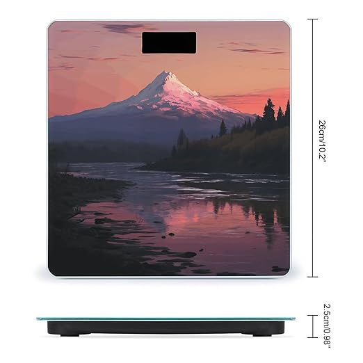 Sunset Landscape Mountains Lake Bathroom Scale for Body Weight Bathroom Weighing Scale with Backlit LCD Display Highly Accurate Measures Weight Up to 180kg