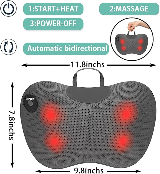 Back and Neck Massager with Heat -Deep Tissue Neck Massager with Heat and Shiatsu Kneading for Shoulder Leg Foot Body Pain Relief - Electric Kneading 3D Massage Pillow Gifts for Men Women Christmas