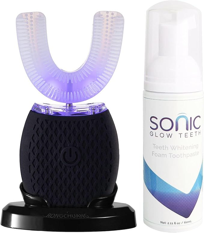 Ultrasonic Toothbrush for Adults Automatic Electric Ultrasonic Toothbrush 30'' Automatic Timer Wireless Charging Washable Travel Home Dual-use (Black M)