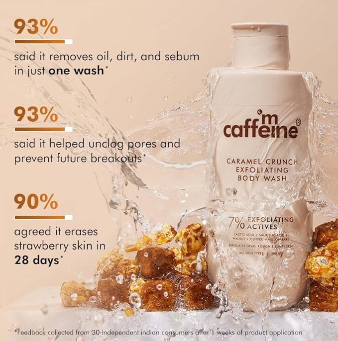 Mcafeine Exfoliating Caramel Crunch Body Wash Refreshing Shower Gel with Natural Scrub 300 ml