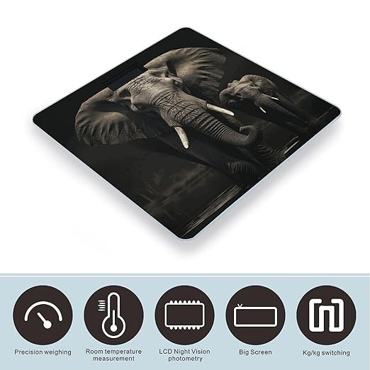 Elephant Black Bathroom Scale for Body Weight Bathroom Digital Electronic Weighing Scale with Back Lit LED Display Sturdy Tempered Glass Weight Watchers Scales 400lb