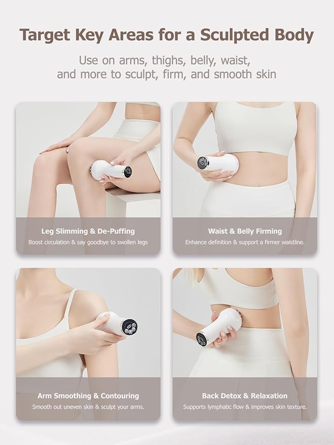 DiDEER Lymphatic Drainage Massager &amp Anti Cellulite Massage Tool for Legs Arms &amp Belly BodyHelps Reduce Stretch Marks &amp Cellulitewith Microcurrent Light Heat &amp Vibration (White)