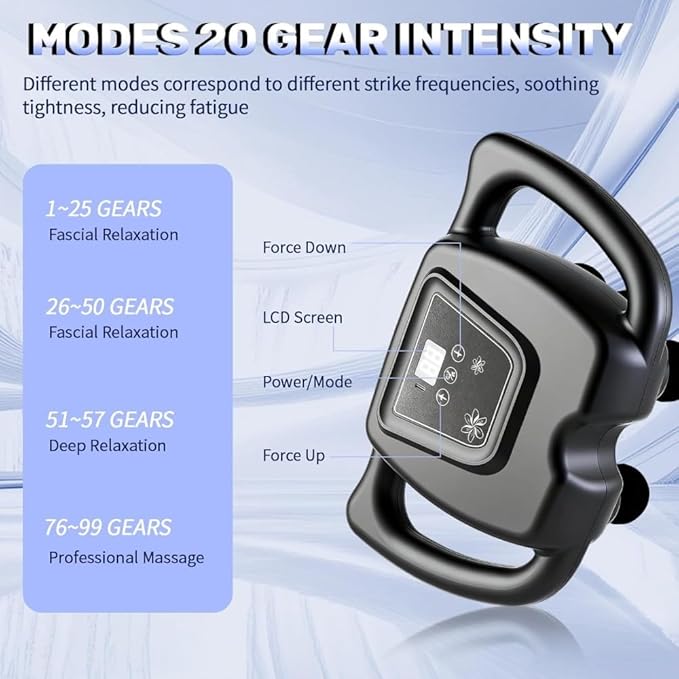 24 Head Massage Gun Set Deep Tissue Percussion Massager with 9 Modes 99 Speeds Portable Muscle Gun for Neck Shoulder Back Leg &amp Body Pain Relief Gray