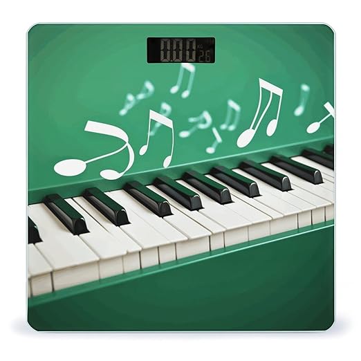 Green and White Piano Keys Weight ScaleClear LED Display Bathroom Digital Weighing ScaleTempered Glass Digital Bathroom Scale for Body Weight Capacity Up to 400 Lbs