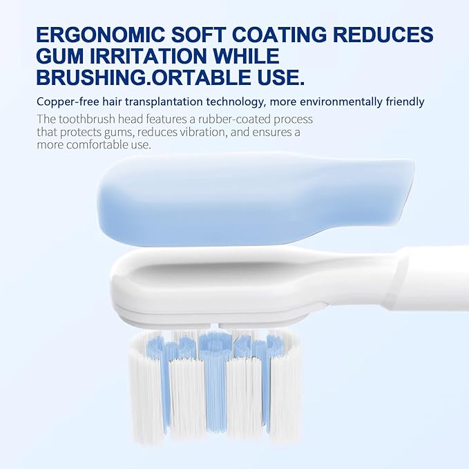 Rechargeable Travel Electric Toothbrush Oscillation and Vibration 60° Wide Angle Vibration 1500mAh Battery 4 Brush Heads IPX7 Waterproof Type-C Fast Charging - 5 Modes with Smart Timer