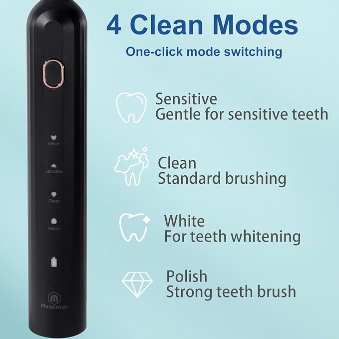 Ultrasonic U-Shaped Toothbrush for Adults Electric Toothbrush has 23760 Nylon BristlesAutomatic 360-degree Cleaning and Waterproof IPX7 4 Modes for Teeth Whitening (Black)