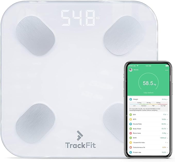 FitTrack Dara Smart BMI Digital Scale - Measure Weight and Body Fat - Most Accurate Bluetooth Glass Bathroom Scale (White)