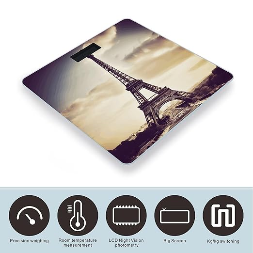 Eiffel Tower Love Paris Scale for Body Weight Sturdy Tempered Glass Weighing Scales with LCD Display Accurate Digital Bathroom Scale Convenient Body Fat Smart Scales 400lb