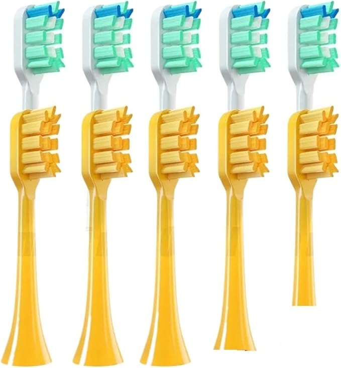10 Pieces of Toothbrush Heads Compatible with APIYOO G7/P7/Y8/T9/T10/T6S/T7S/A7/SUP/MOLE Replacement Brush with Soft Bristles(10PCS White Yellow)