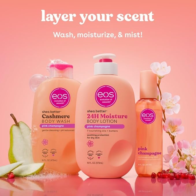 eos Pink Champagne Scent Layering Bundle - Body Wash Body Mist Body Lotion