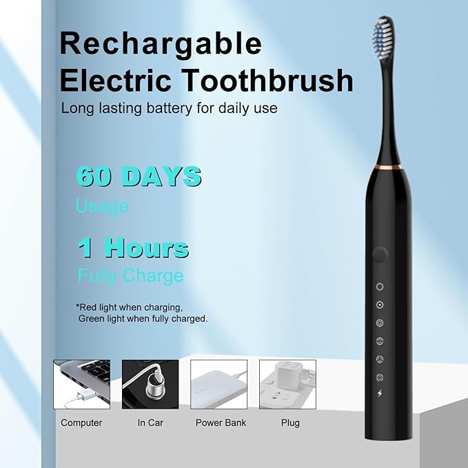 3 Pack Electric Toothbrush with 6 Modes Rechargeable Toothbrushes with 12 Brush Head Fast Charge 2 Min and 30s Timer Toothbrush