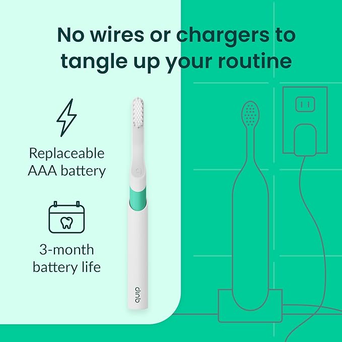 Quip Sonic Electric Toothbrush for Adults - Time Travel &amp Soft Bristles with Travel Case &amp Replacement Brush Head - 3 Month Battery Life Plastic Handle - Green