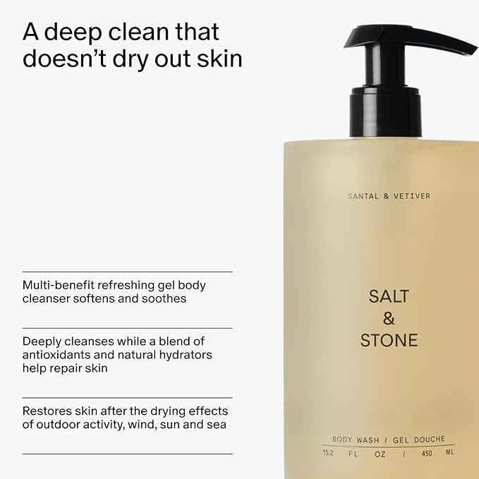 Salt &amp Stone Hydrating Gel Body Wash + Body Lotion | Santal &amp Vetiver