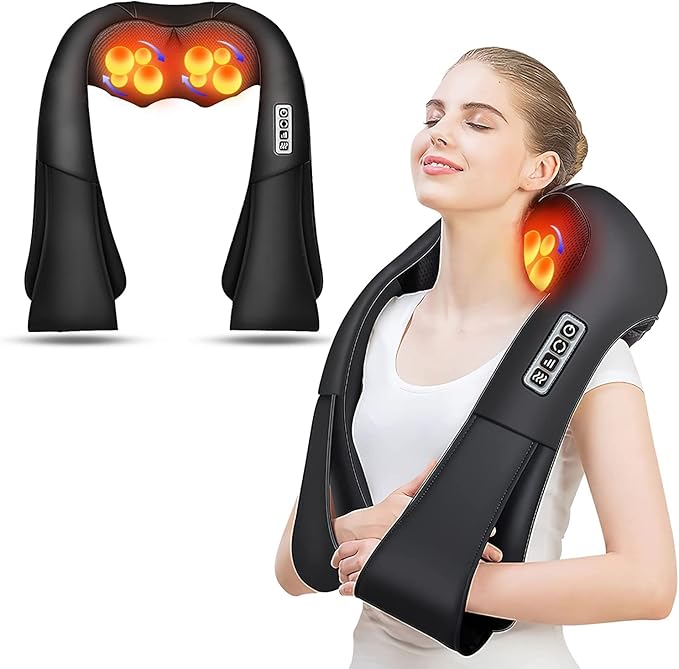 AERLANG Shiatsu Back and Neck Massager Back Massager Deep Tissue Kneading Neck and Shoulder Massage with Heat Electric Massage Pillow Fathers Day Gift Ideas from Daughter Son(NOT Cordless)