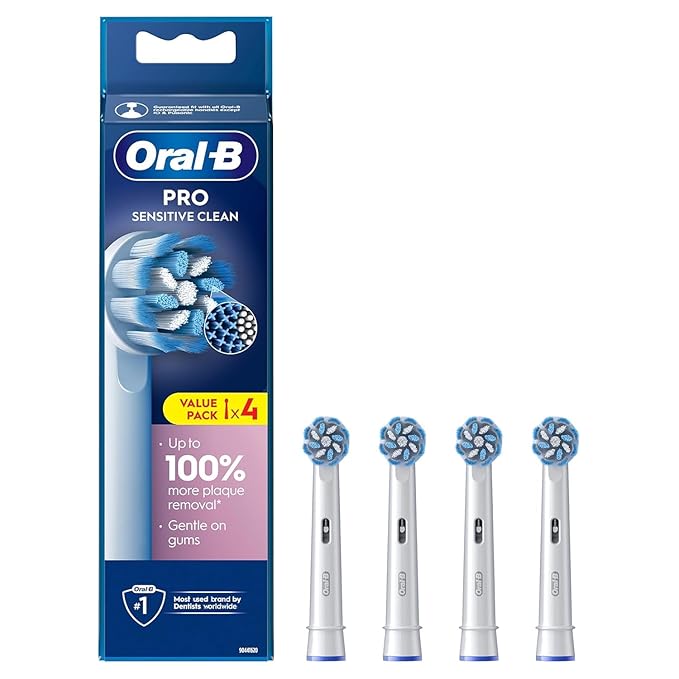 Oral-B Pro Sensitive Clean Electric Toothbrush Replacement Heads X-Shaped &amp Extra Soft Bristles for Gentle Brushing &amp Plaque Removal Pack of 4 Toothbrush Heads White