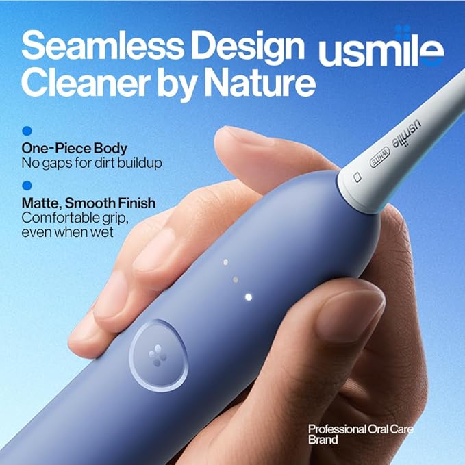 usmile P10S Sonic Electric Toothbrush – 3 Modes Deep Clean &amp Whitening 180-Day Battery Life Cushioned Gum-Care Brush Head for Sensitive Teeth Smart Timer 2 Brush Heads (Blue)