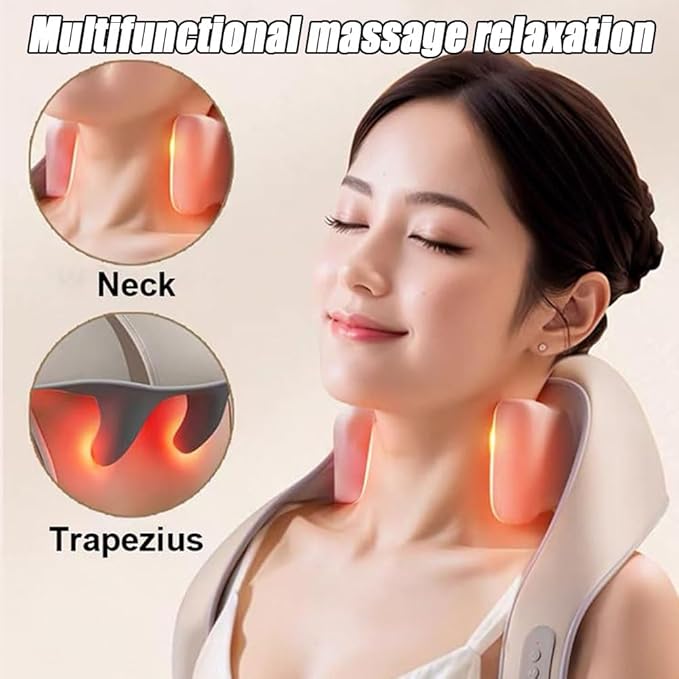 Neck &amp Shoulder Massager Portable Electric Back Massager with Soothing Heat 6D Shiatsu Neck Massager with Back Buckle Design Cordless &amp Quiet Operation Reduce Stress (Gray)