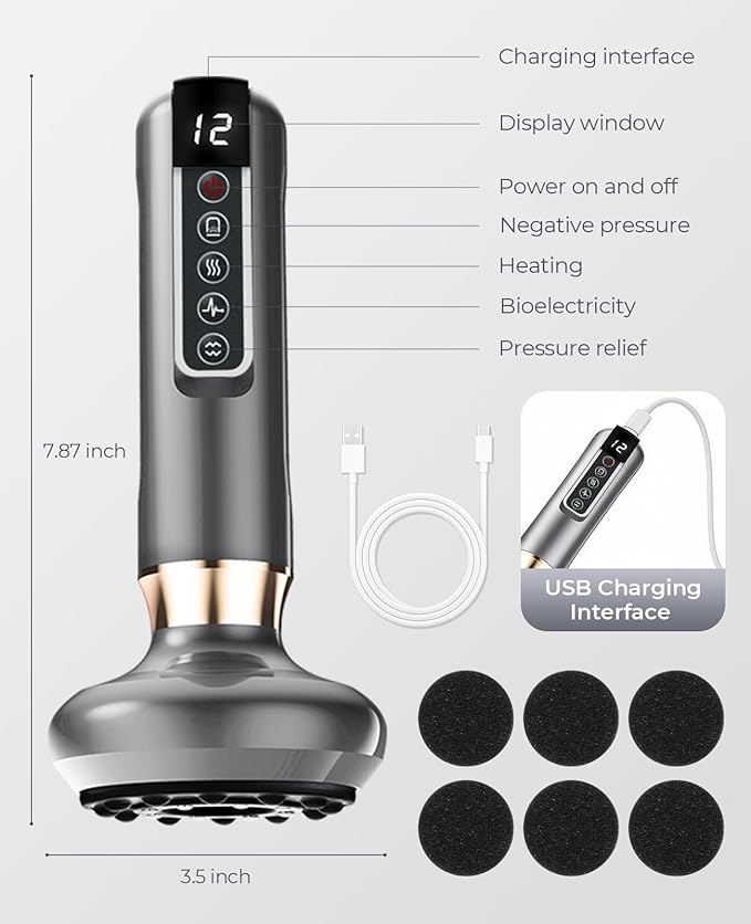 Electric Cupping Device Anti-Cellulite Massager | 12 Suction Modes Intelligent Handheld Cellulite Massage Tool | Body Contouring Fat Remover for Arms Legs Back At-Home SPA Use Jet-Black