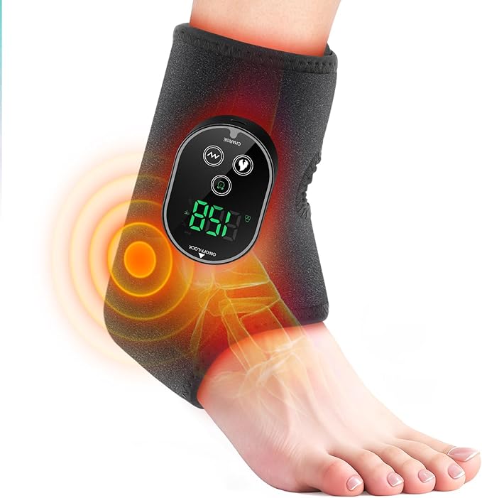 Cordless Ankle Massager with Heat Foot Massager Ankle Heating Pad Wrap for Pain Relief 6 Heats 3 Vibrations Timer &amp Auto Shut Off