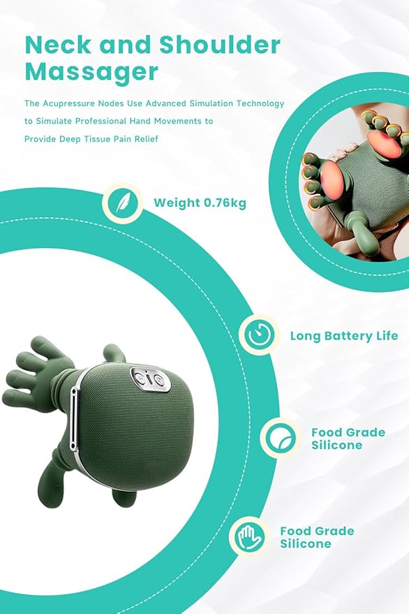 4D Wireless Massager – Shiatsu Deep Tissue Relief with Heat 2026 New Bionic Tissue Shiatsu Electric Massage 3-Speed Massage Modes Adjustment for Necks Back Shoulders Legs (1Set)