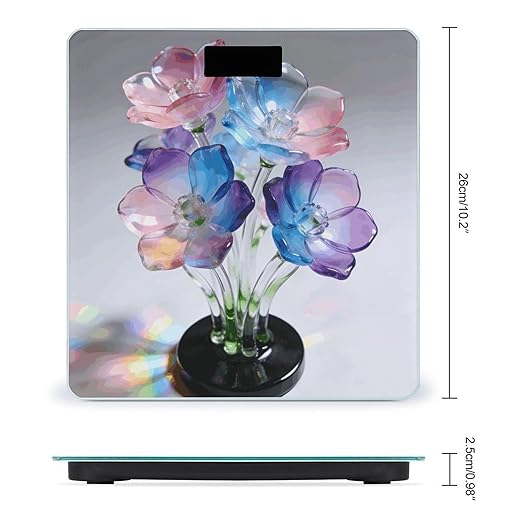 Colored Glass Flowers Weight ScaleClear LED Display Bathroom Digital Weighing ScaleTempered Glass Digital Bathroom Scale for Body Weight Capacity Up to 400 Lbs