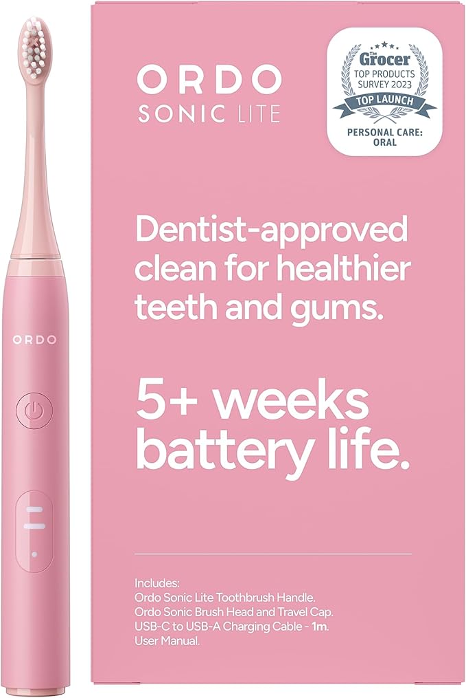 ORDO Lite Sonic Toothbrush Electric Toothbrushes with 35000 Pulses Per Min Dual Modes Over 5 Weeks Battery Smart Timer Waterproof USB C Petal