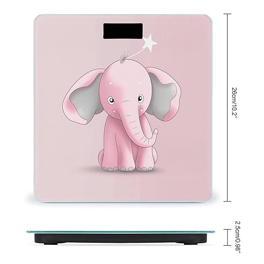 Pink ElephantScale for Body Weight with LCD High Precision Weighing Scales Fashion Sturdy Tempered Glass Weight Scales Easy-to-Read Digital Bathroom Scale for Daily 400lb