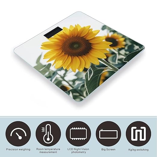 Bloom Sunflower Scale for Body Weight Digital Bathroom Scale Toughened Glass High Precision Scales for Body Weight with Large LCD Backlight Display Weight Scales