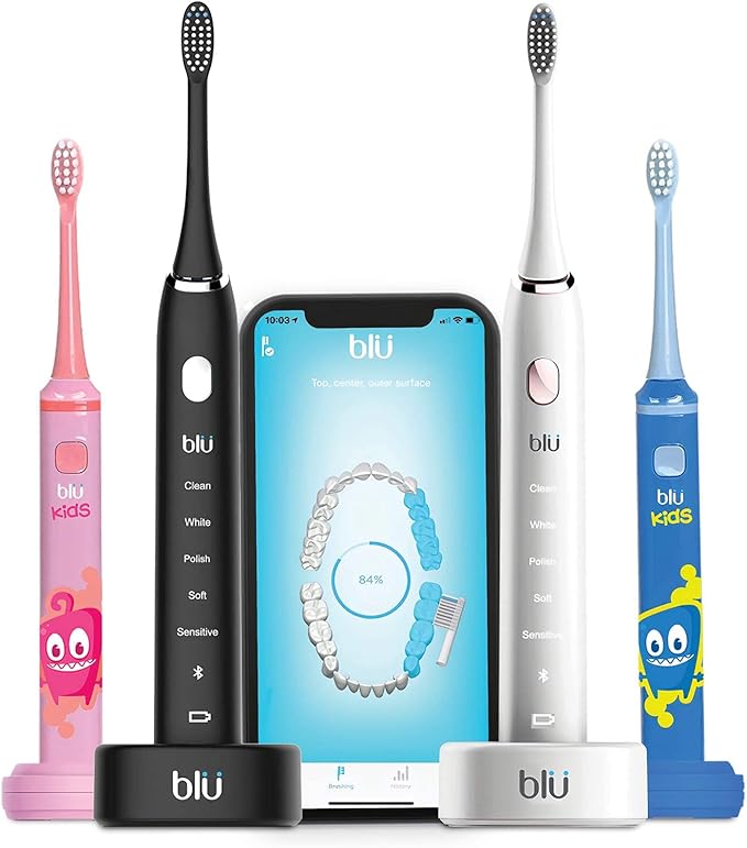 Blu Smart Electric Toothbrush Power Sonic Toothbrush with Interactive Live Tracking App for Adults (White)