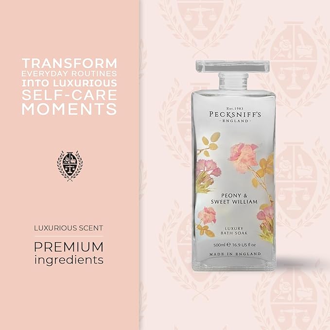Pecksniff's Peony &amp Sweet William Bath Soak Decanter | 500ml/16.9 Fl Oz