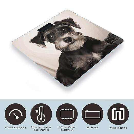 Cute Schnauzer Bathroom Scale for Body Weight Bathroom Digital Electronic Weighing Scale with Back Lit LED Display Sturdy Tempered Glass Weight Watchers Scales 400lb