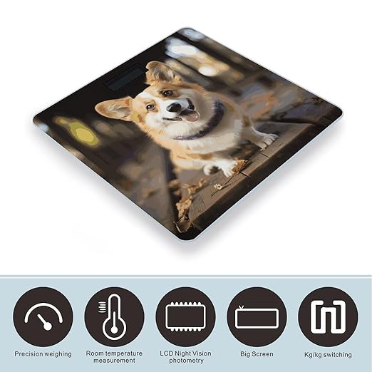 Dog Corg Bathroom Scale for Body Weight Bathroom Digital Electronic Weighing Scale with Back Lit LED Display Sturdy Tempered Glass Weight Watchers Scales 400lb