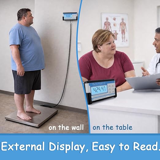 Extra Wide Heavy Duty Scale for Body Weight 300kg/660 Lb Bariatric Scale w. Wall Mount External Digital Display for Plus Size Person Elderly Doctor Office