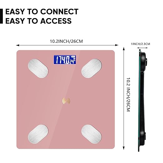 Digital Simple Bathroom Scale Home Practical Body Fat Scale with Led Display Body Composition Analyzer with Smartphone Application (Pink)