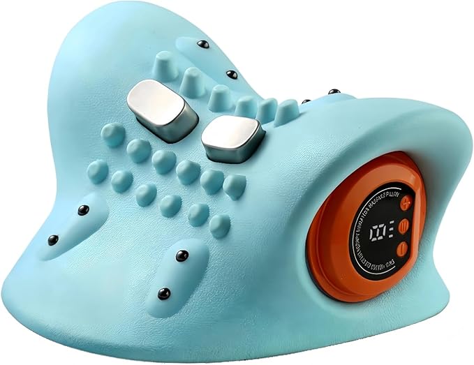 Massager Electric 6 Levels Massage Intensity Heated Stretcher 4D Portable Massager Cervical Stretching Pillow Massage for Neck &amp Shoulder Discomfort Relief (Blue)