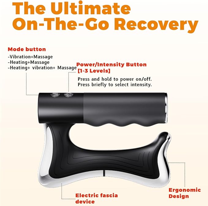 Electric Muscle Scraper Tool with VibrationMassage&amp Heat Portable Gua Sha Massager for Full Body Muscle Recovery Relaxation and Pain Relief (Black)