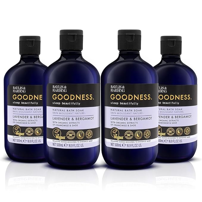 Baylis &amp Harding Goodness Sleep Lavender &amp Bergamot Bundle: 4 x 16.9 fl. oz Bath Soak &amp 4 x 33.8 fl. oz Bath Salts - Vegan Friendly