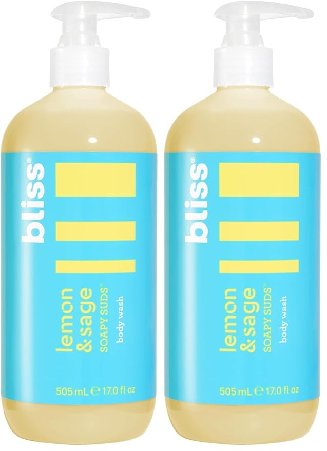 Bliss Soapy Suds Body Wash - Lemon and Sage - 17 Fl Oz - Gentle and Hydrating for Supremely Soft Skin - Paraben Free - Vegan &amp Cruelty Free (Pack of 2)