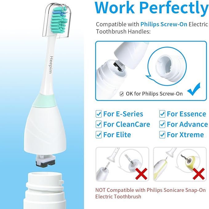 Replacment Heads Compatible with Philips Sonicare for E-Series Essence for Xtreme for Elite for Advance and for CleanCare Electric Toothbrush Toothbrush Replacment Heads Refills 6 Pack