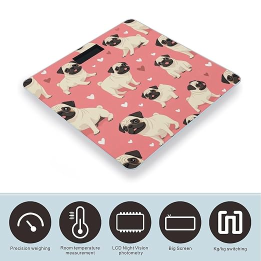 Digital Bathroom Weighing Scale Energy Saving Scale Smart Scale for Body Weight Funny Cartoon Pugs Puppy Pink