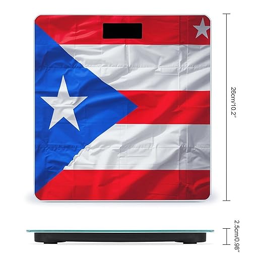 Puerto Rico Flag Scale for Body Weight Sturdy Tempered Glass Weighing Scales with LCD Display Accurate Digital Bathroom Scale Convenient Body Fat Smart Scales Easy Read