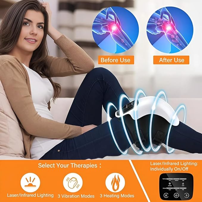 Cordless Knee Massager – Knee Massager with Heat Vibration for Pain Relief Electric Heated Knee Brace with 3 Heat Levels and 3 Massage Mode for Arthritis Injury &amp Recovery Gift for Men Woman