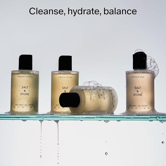 Salt &amp Stone Body Wash Mini Discovery Set | For Women &amp Men Sulfate Paraben &amp Dye Free Leaving Skin Soft and Hydrated | Travel-Sized Body Wash